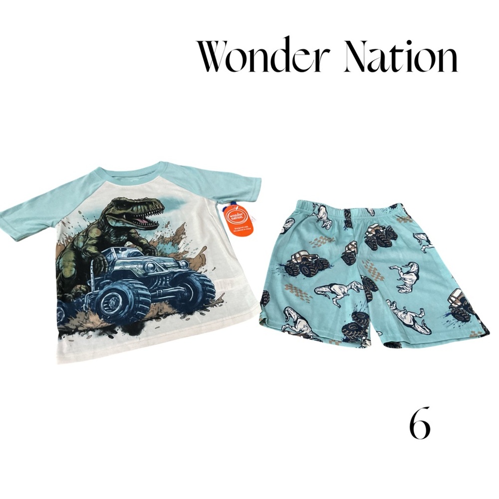 🦖 Wonder Nation Dino Monster Truck Pajama Set - Boys Size 6 Comfy Sleepwear NWT - Picture 3 of 7